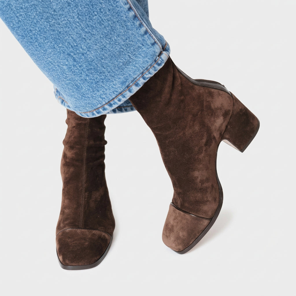 Women’s Ankle Boots Block Heel – Slip-On Suede Look Boots
