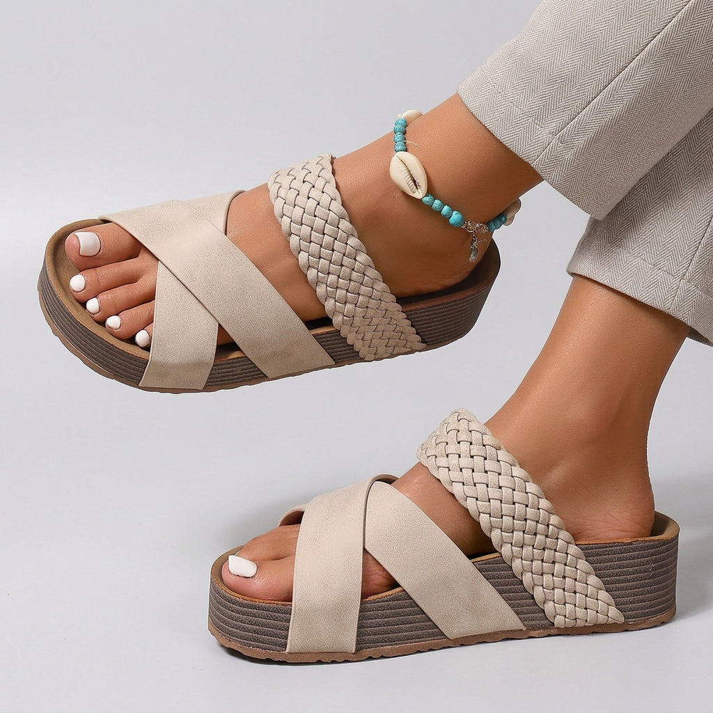 Women’s Wedge Slide Sandals Braided Strap – Casual Platform Sandals