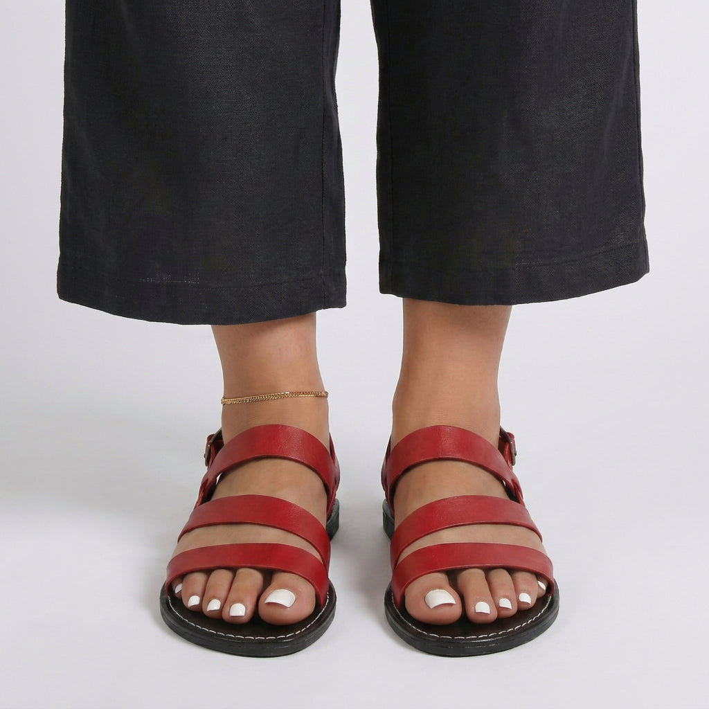 Women’s Flat Multi Strap Sandals Buckle Closure – Casual Everyday Sandals