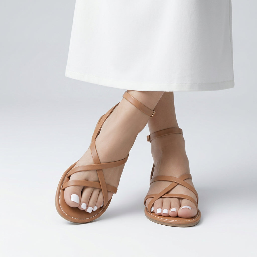 Women’s Flat Strappy Sandals Ankle Buckle – Everyday Casual Sandals