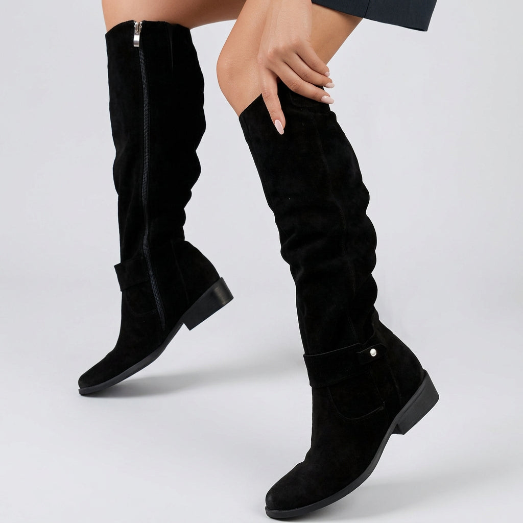 Women’s Knee High Boots Block Heel – Suede Look Casual Boots
