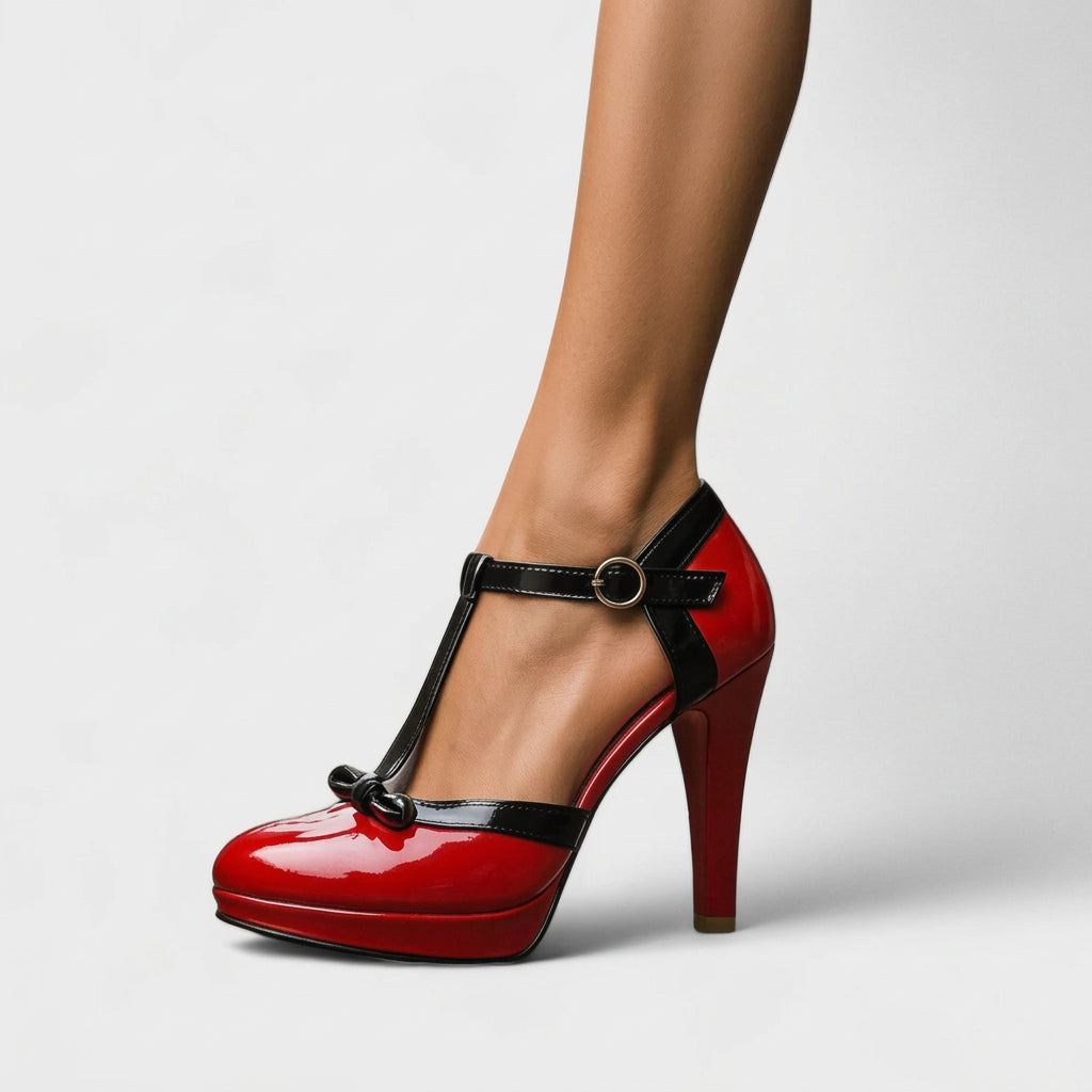 Women’s T Strap Heels Bow Detail – Platform Occasion Pumps