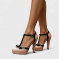 Women’s T Strap Heels Bow Detail – Platform Occasion Pumps