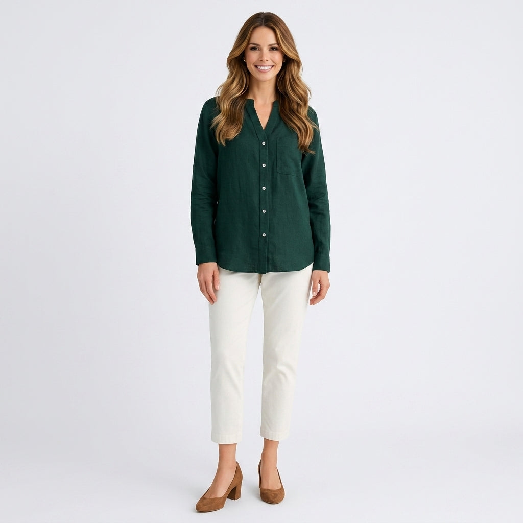 Button Front Stand Collar Blouse Women