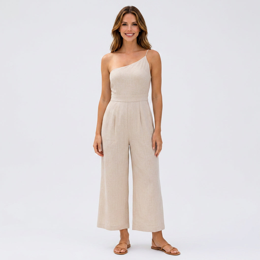 Women One Shoulder Wide Leg Jumpsuit