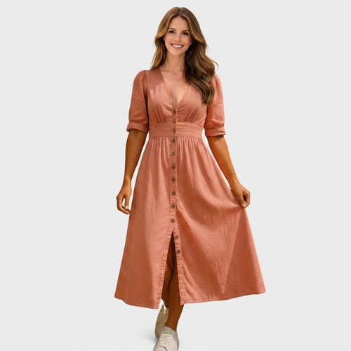 Button Front Denim Midi Dress Women