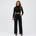 Mock Neck Crop Top And Trousers Set Women