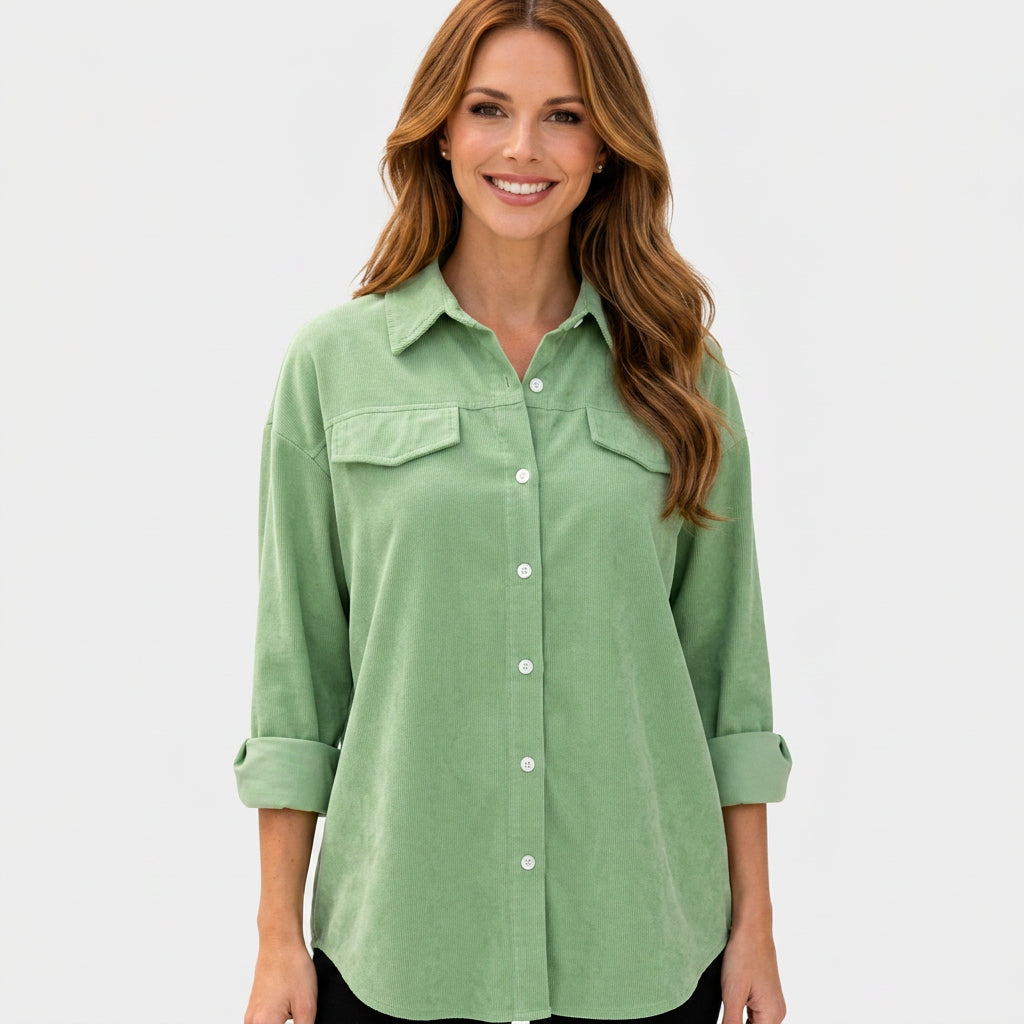 Corduroy Button Front Overshirt Women