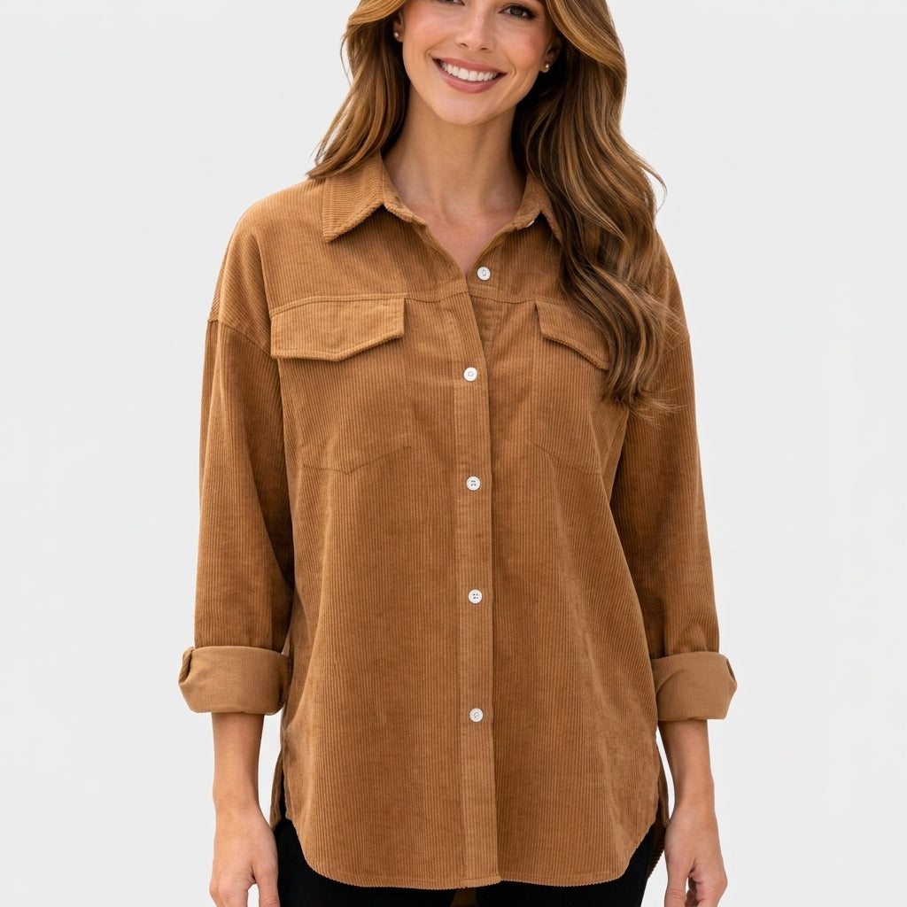 Corduroy Button Front Overshirt Women