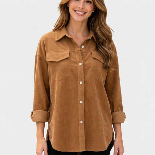 Corduroy Button Front Overshirt Women