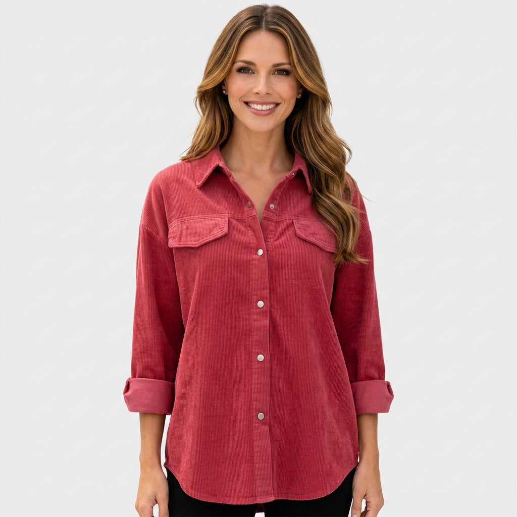 Corduroy Button Front Overshirt Women