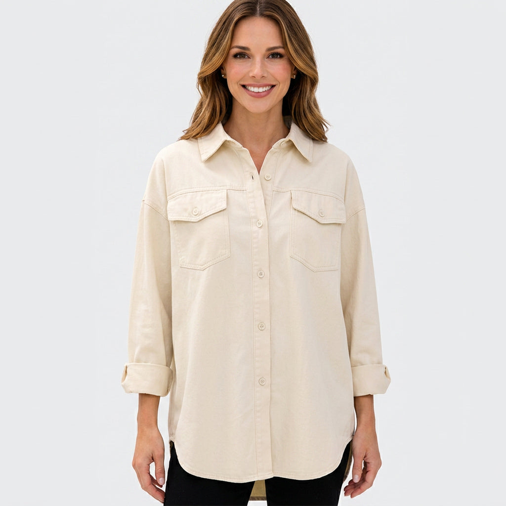 Corduroy Button Front Overshirt Women