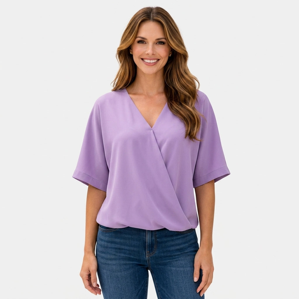 Draped V Neck Blouse Women