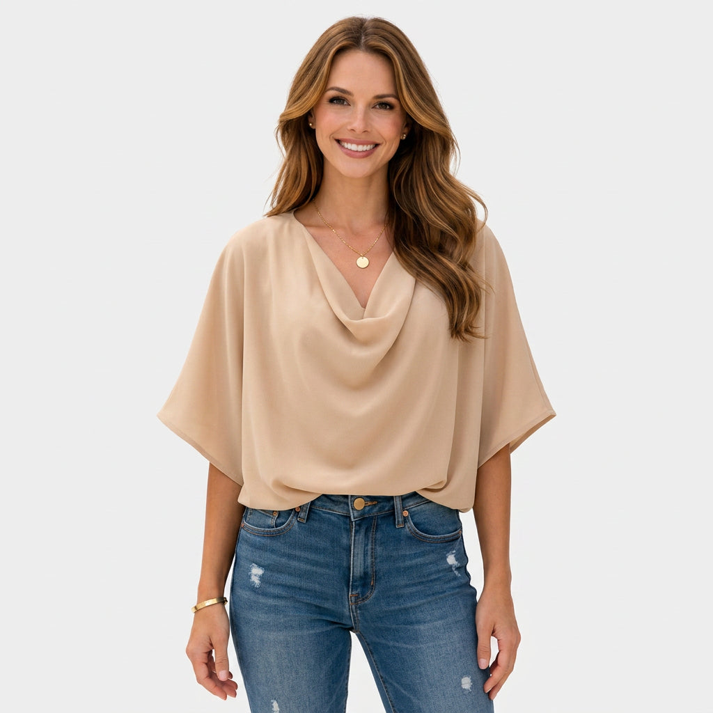 Draped V Neck Blouse Women