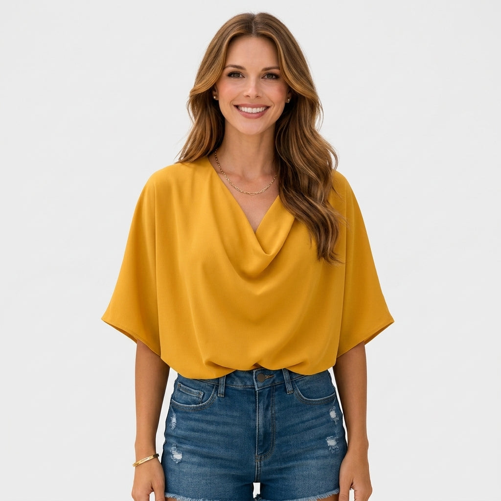 Draped V Neck Blouse Women