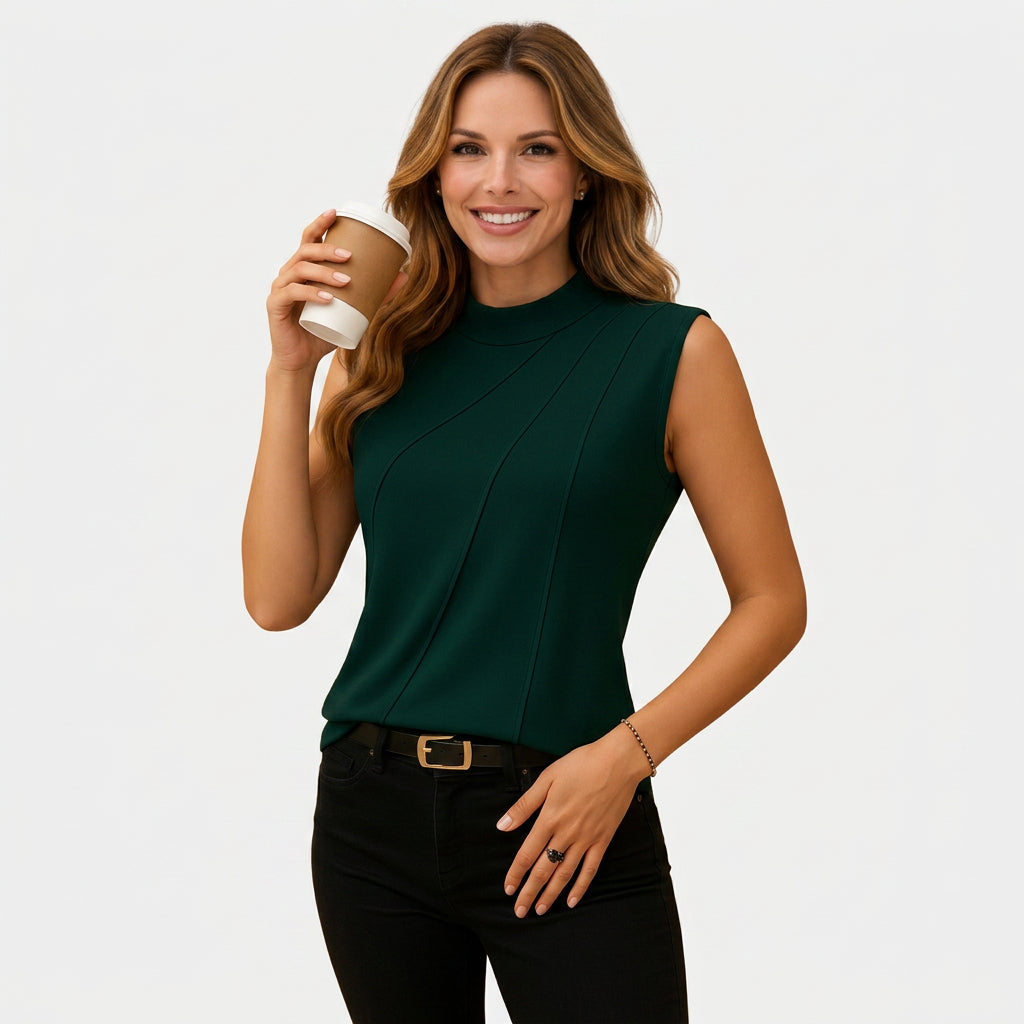 Sleeveless Mock Neck Blouse