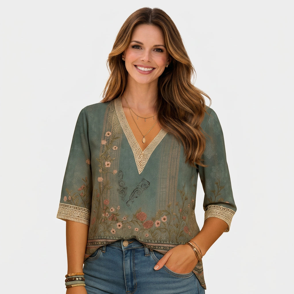 Printed V Neck Blouse Women