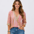 Printed V Neck Blouse Women