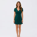 Button Front V Neck Mini Dress Women