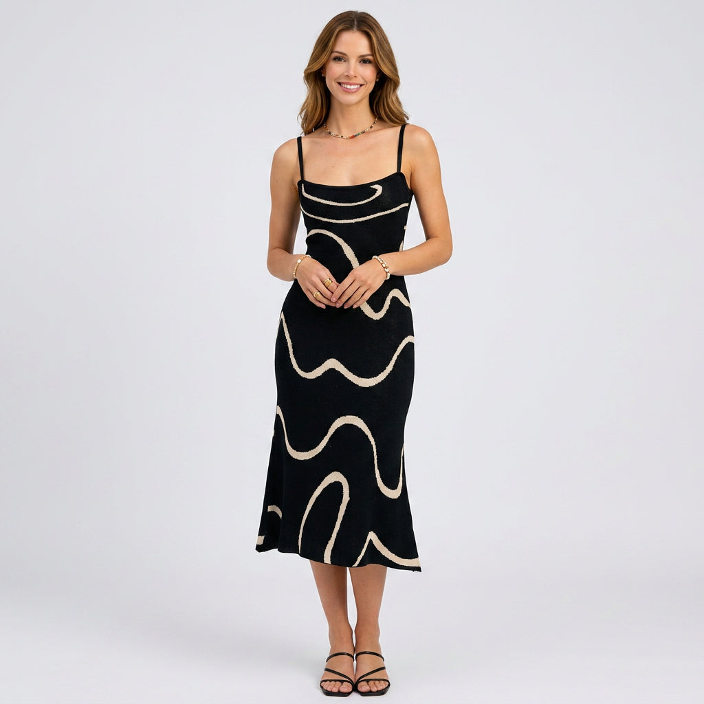 Abstract Knit Midi Dress Women