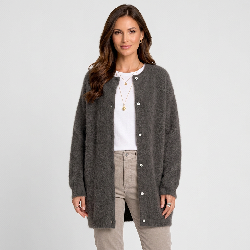 Women’s Fuzzy Knit Cardigan Coat – Soft Button Front Cardigan