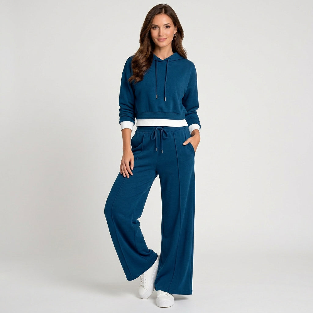 Women Two Piece Hoodie Set Wide Leg Pants Casual Everyday