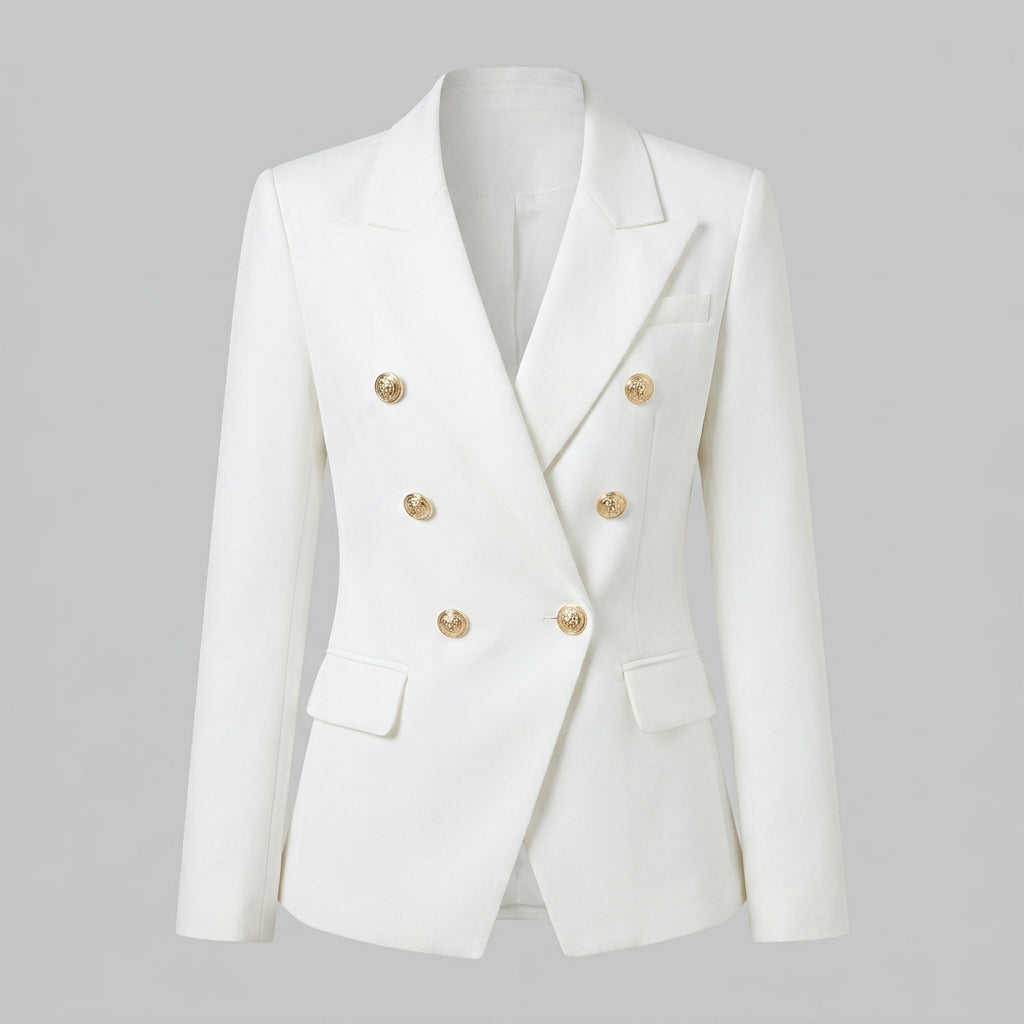 Women’s Double Breasted Blazer Gold Button Detail – Tailored Smart Jacket