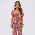Printed Puff Sleeve Top And Trousers Set Women