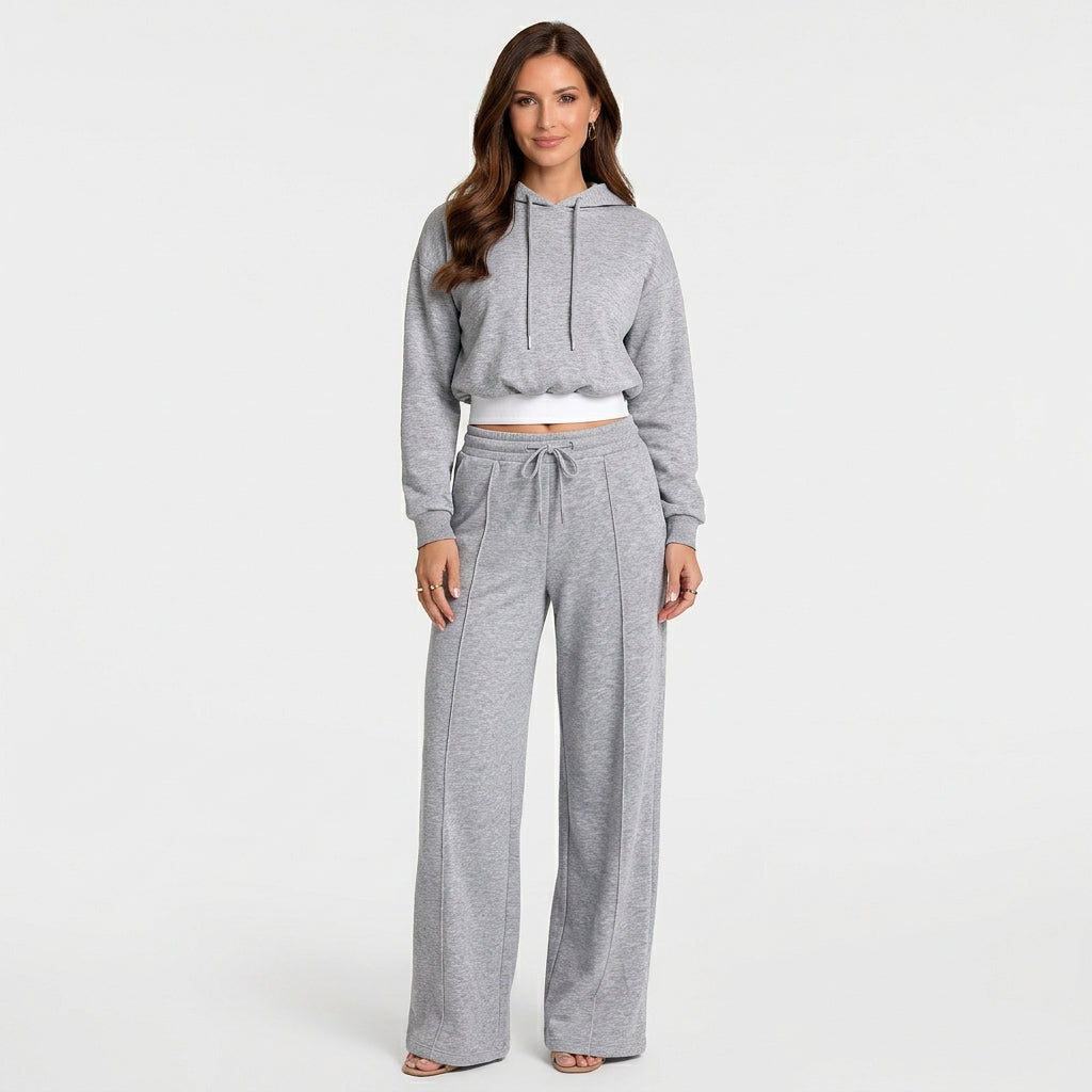 Women Two Piece Hoodie Set Wide Leg Pants Casual Everyday