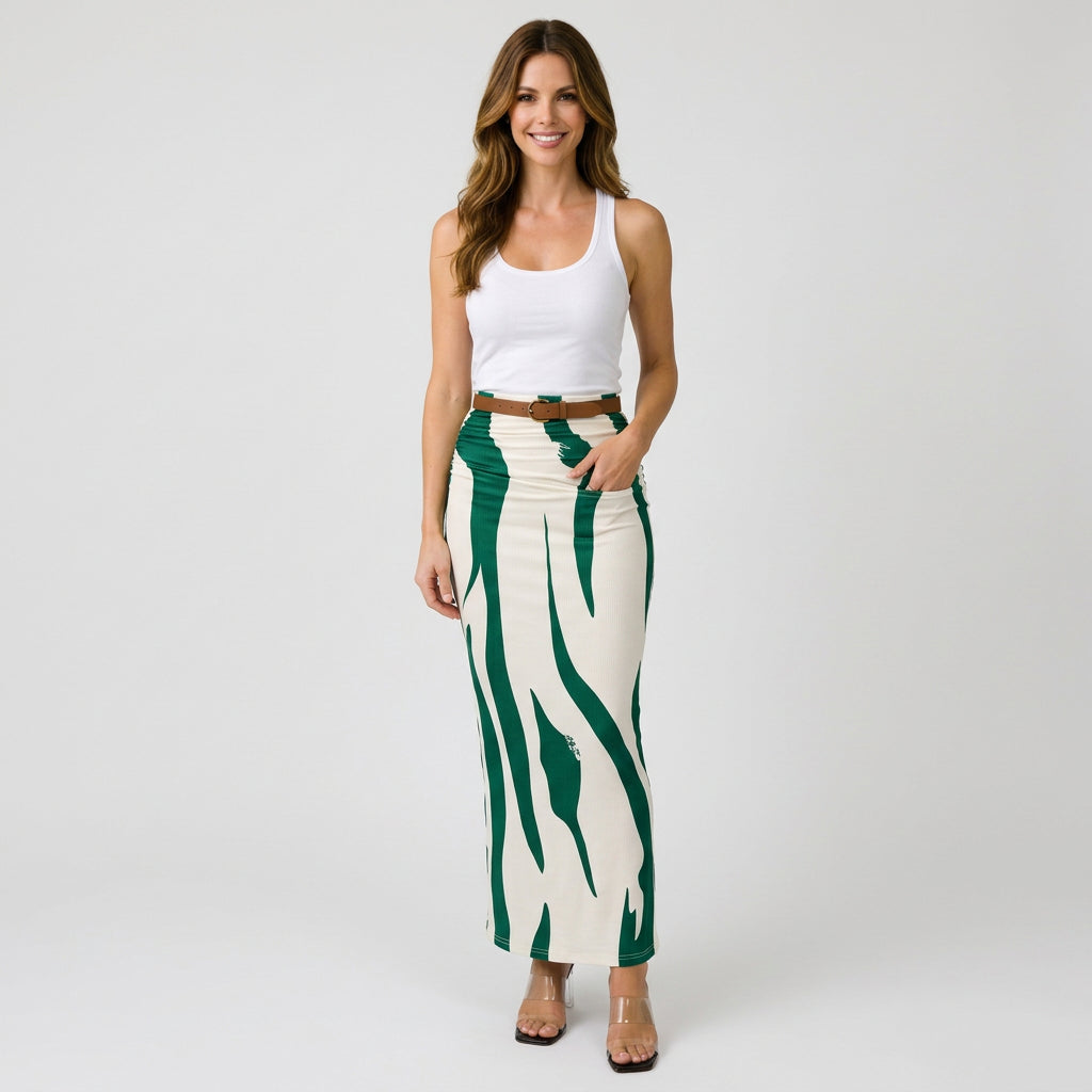 Women’s Two Piece Skirt Set Sleeveless Crop Top – Printed Maxi Skirt Outfit