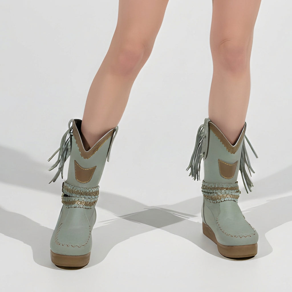 Women’s Fringe Ankle Boots – Western Style Pull On Boots