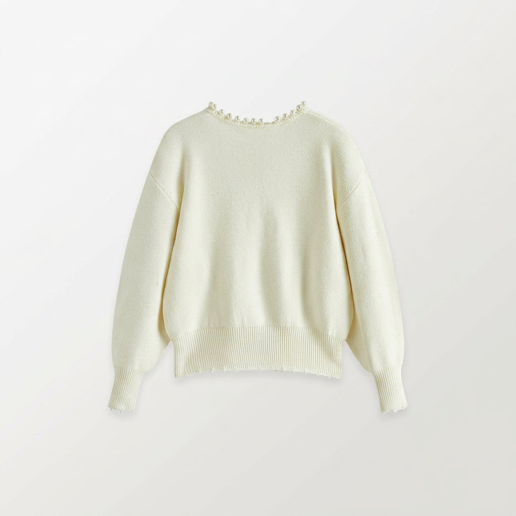 Women Cream Pearl Trim Cardigan
