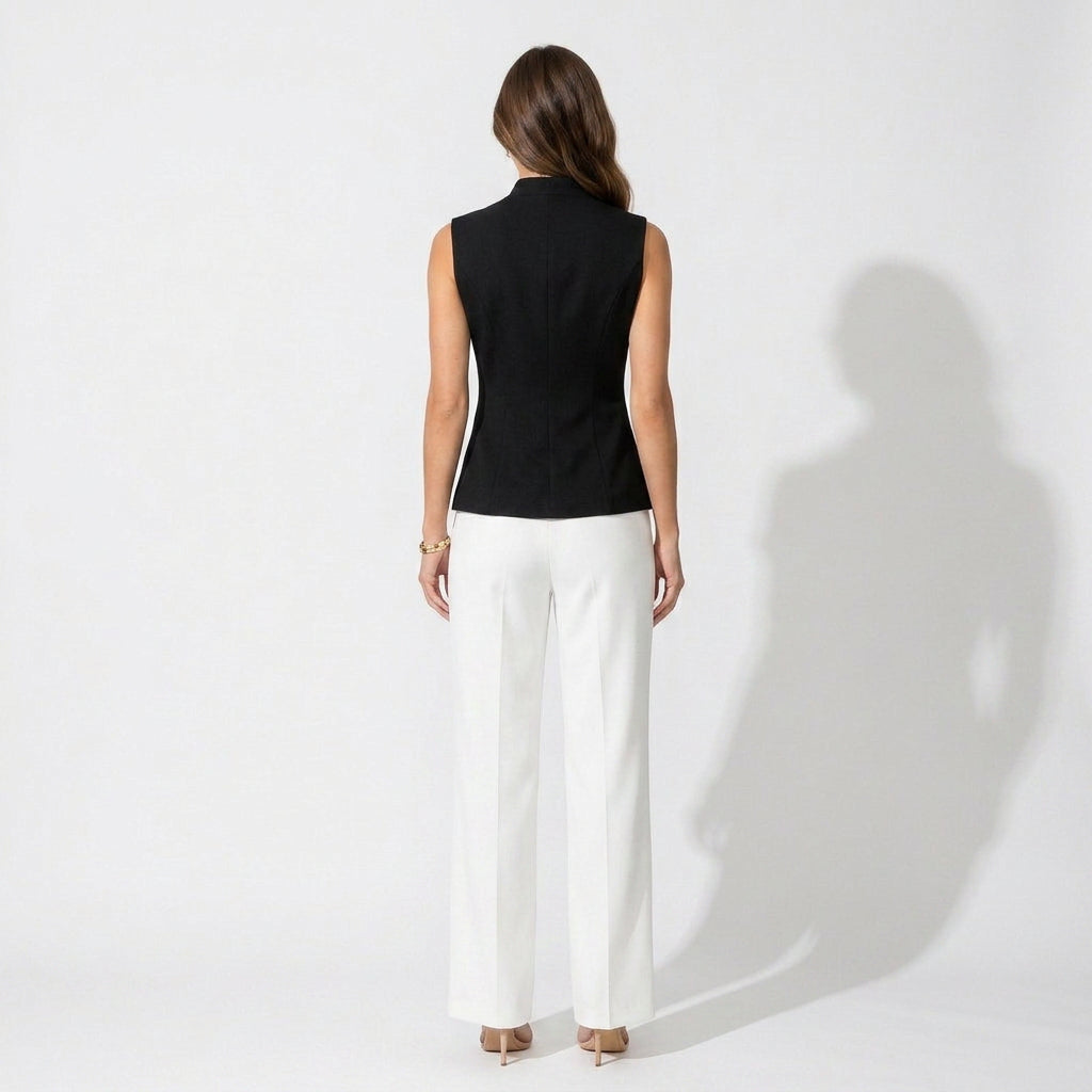 Women’s Tailored Vest Top – Sleeveless Button Front Workwear Blazer Vest