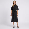 Women’s Midi Dress Mock Neck – Drawstring Waist Casual Dress