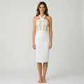 Women’s Halter Midi Dress Embellished Bodice – Sleeveless Occasion Dress