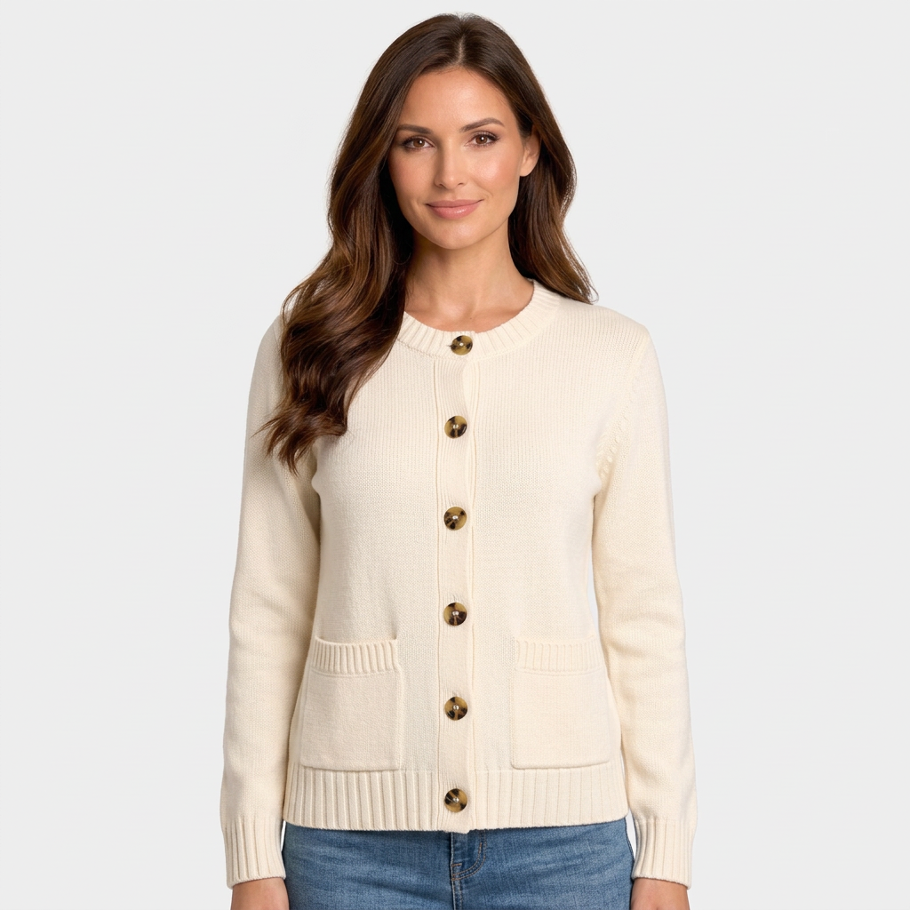 Women’s Button Front Knit Cardigan – Button Front Crew Neck Cardigan