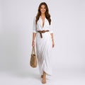 Women Ruched Maxi Shirt Dress