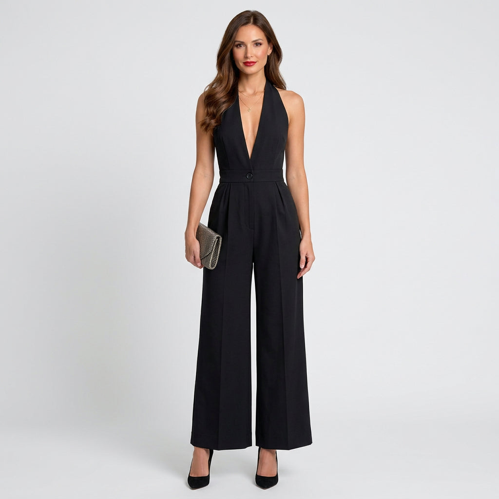 Women’s Halter Jumpsuit Wide Leg – Formal Evening One Piece