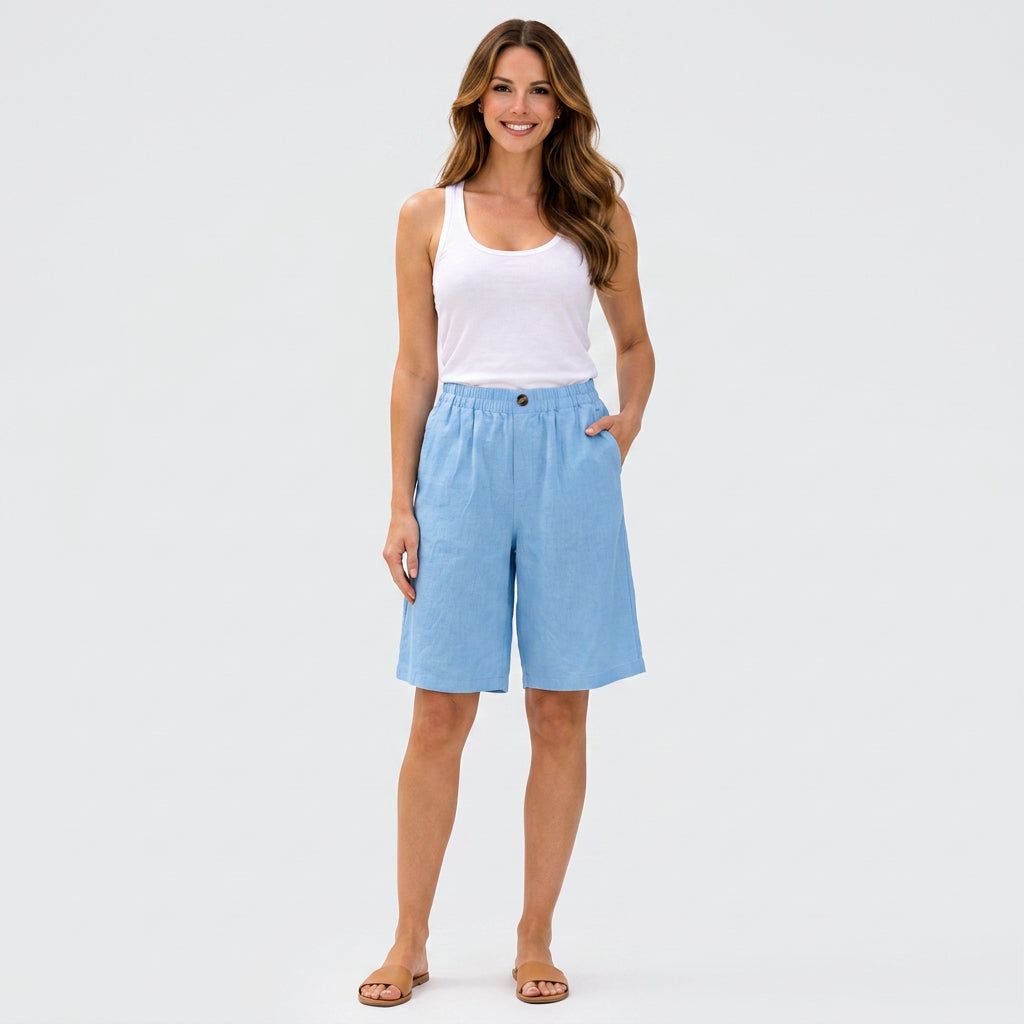 Elastic Waist Bermuda Shorts Women