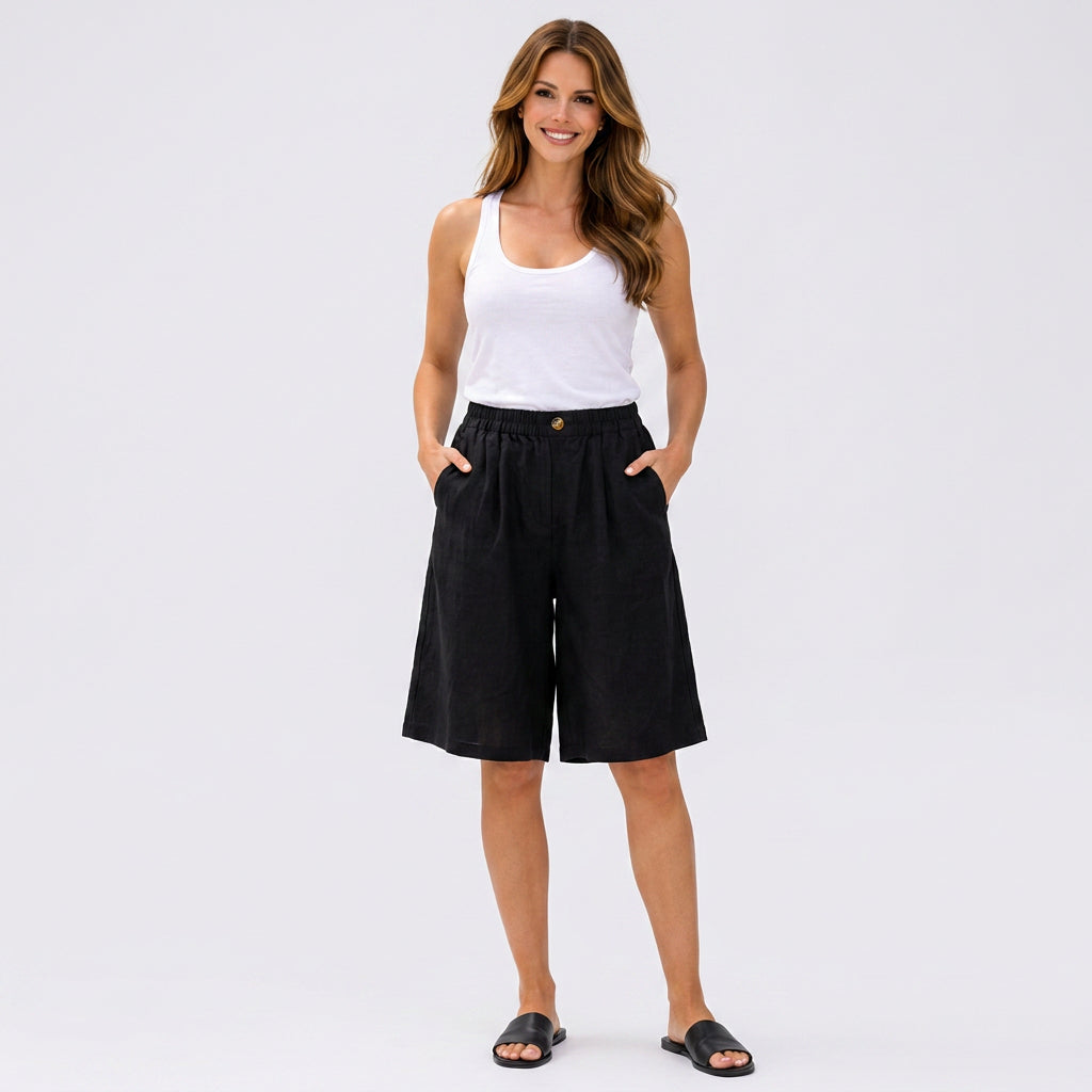 Elastic Waist Bermuda Shorts Women