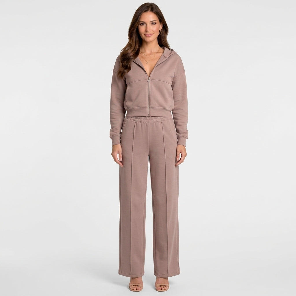 Women Two Piece Zip Jacket Set Wide Leg Pants Casual Everyday