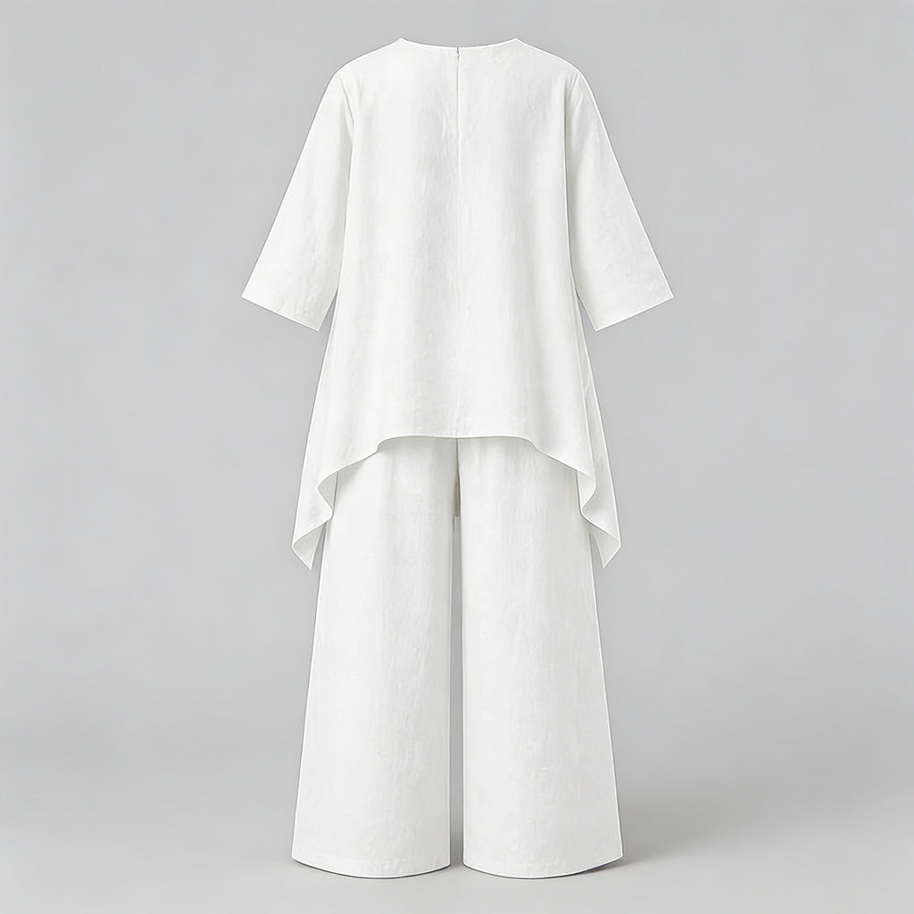 Women Two Piece Linen Set Long Tunic Top and Relaxed Pants Casual Everyday