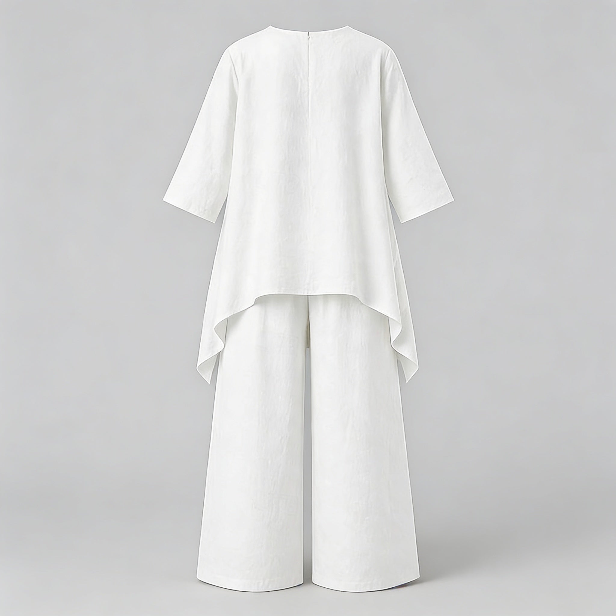 Women Two Piece Linen Set Long Tunic Top and Relaxed Pants Casual Everyday