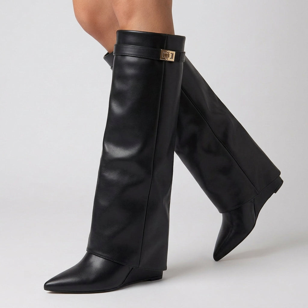 Women’s Mid Calf Boots – Pointed Toe Pull On Boots
