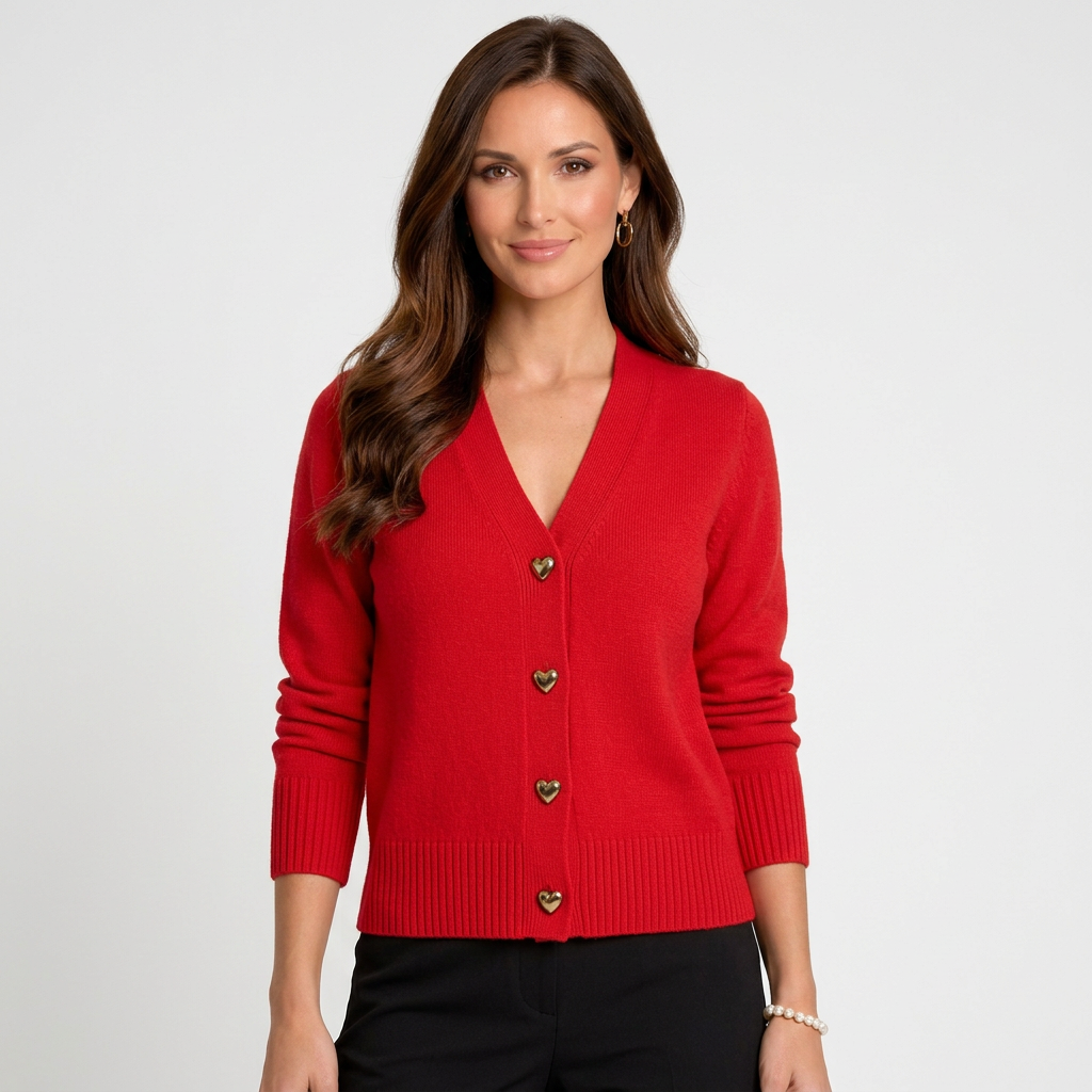 Women’s V-Neck Knit Cardigan – Button Front Cardigan