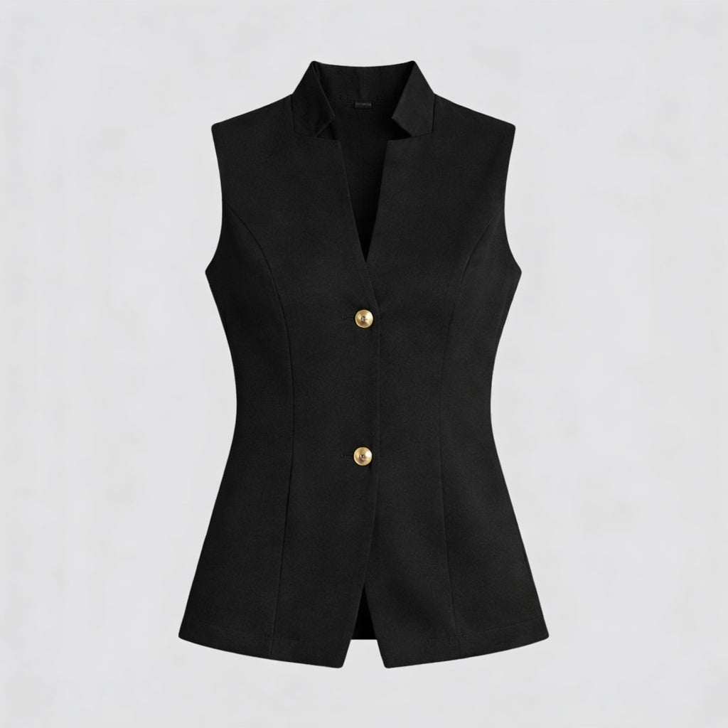 Women’s Tailored Vest Top – Sleeveless Button Front Workwear Blazer Vest