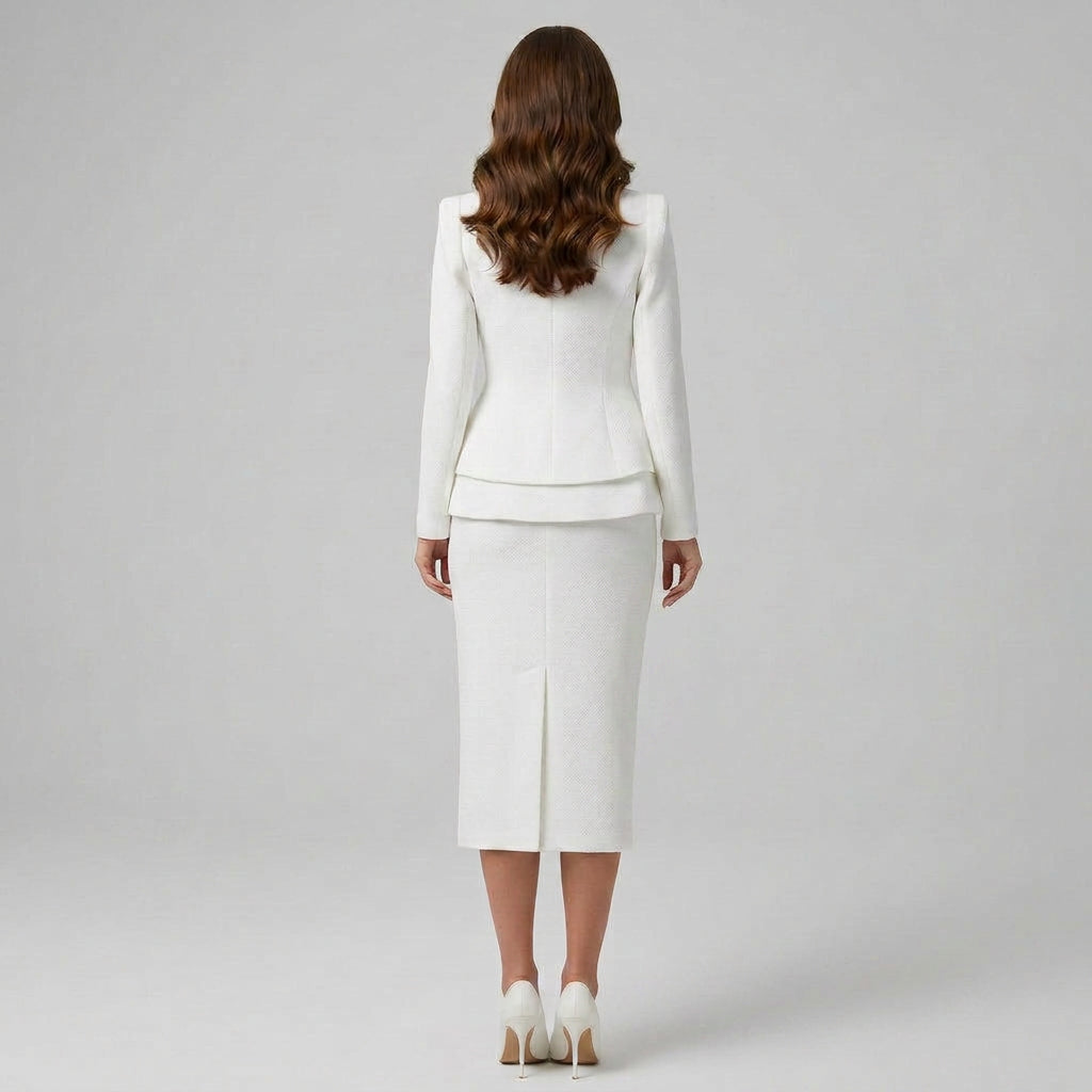 Women’s Two Piece Skirt Suit Square Neck – Tailored Peplum Set