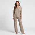 Women Knit Two Piece Set Long Sleeve Wide Leg Pants Casual Everyday
