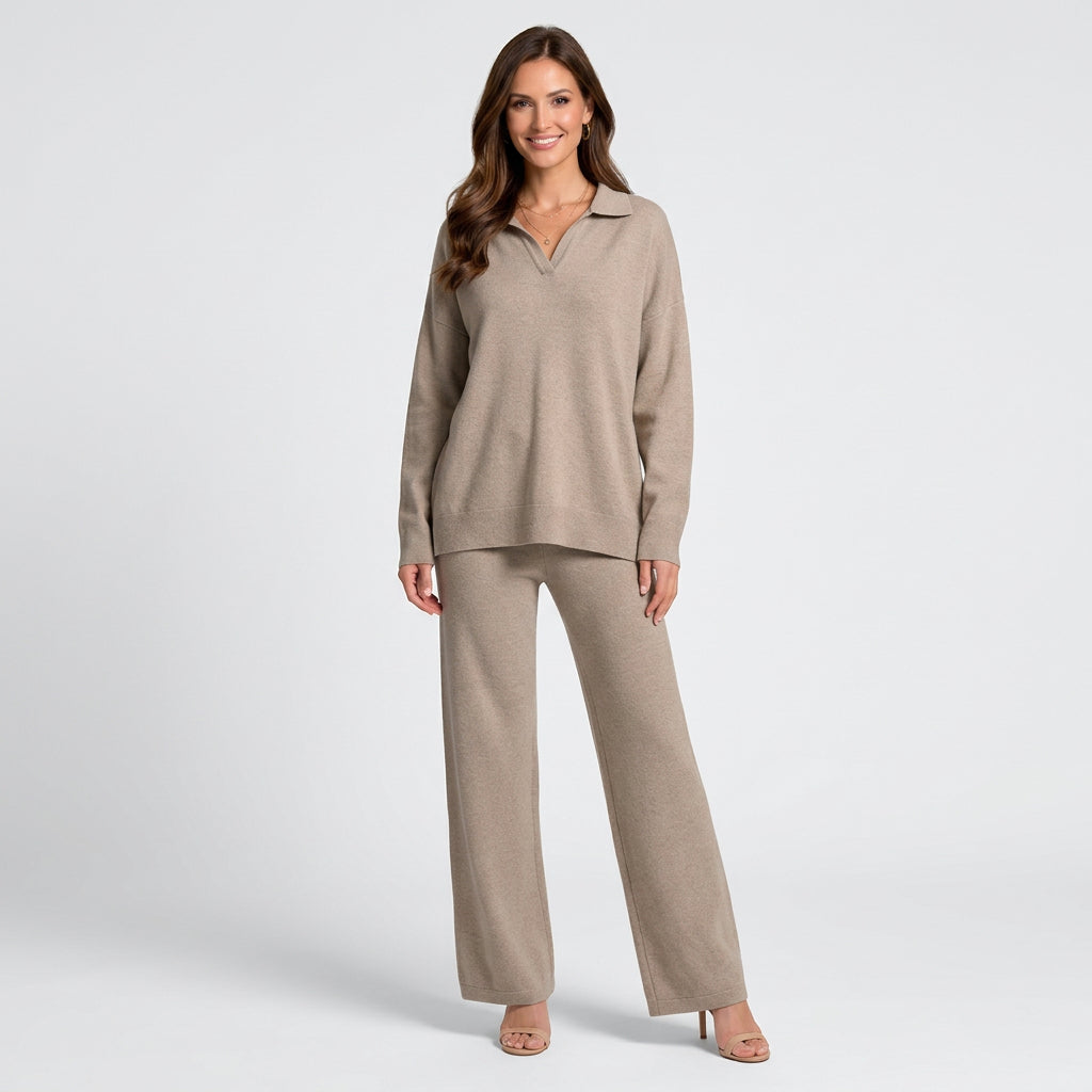 Women Knit Two Piece Set Long Sleeve Wide Leg Pants Casual Everyday