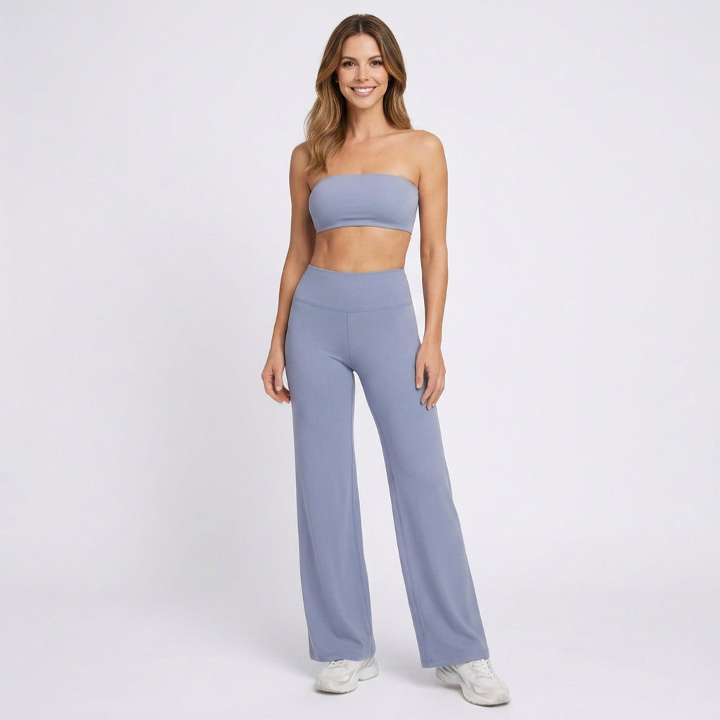 Women’s Two Piece Lounge Set Strapless Top – Wide Leg Matching Outfit